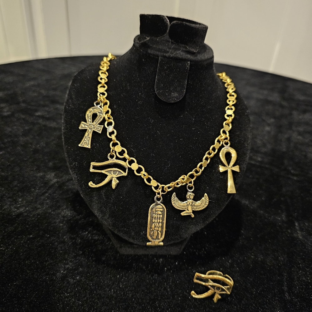 Gold Charm Necklace and Ring Set